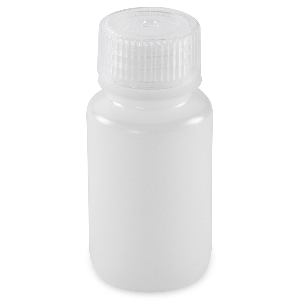 Globe Scientific Bottle, Wide Mouth, Round, HDPE with PP Closure, 60mL, Bulk Packed with Bottles and Caps Bagged Separately, 1000/Case Image